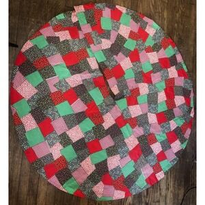 57" Vintage Multicolor Hand Quilted Patchwork Christmas Tree Skirt